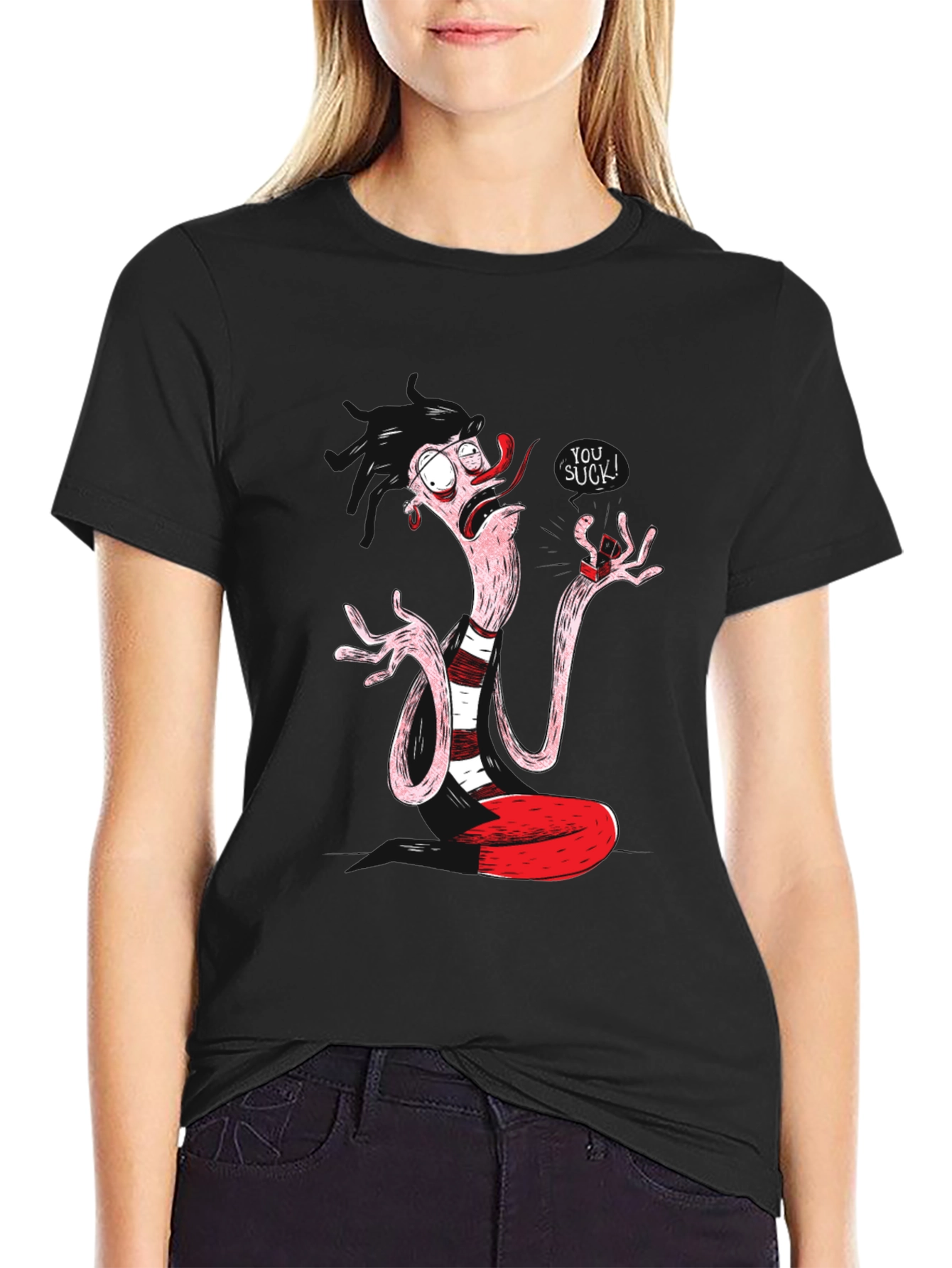 Funny Cartoon Character Black T-Shirt