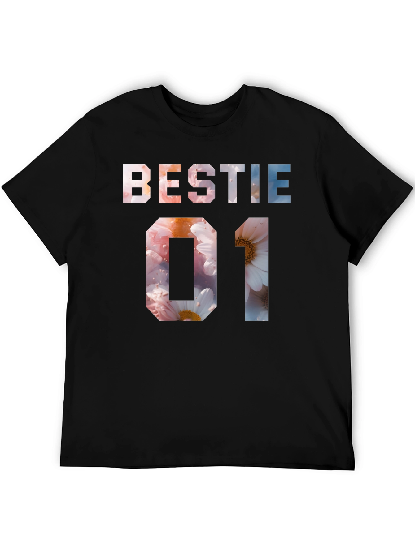 Bestie 01 Floral Print Black T-Shirt