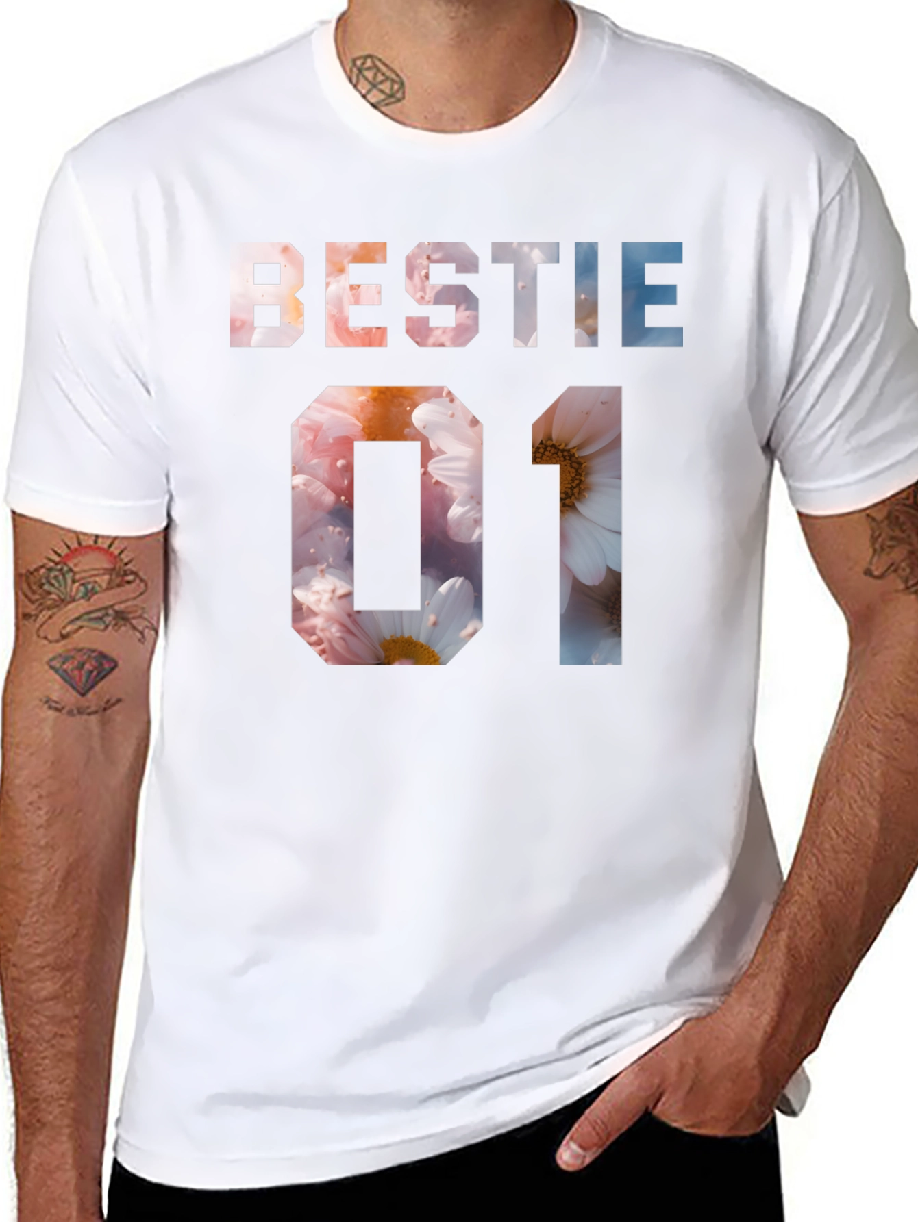 Bestie 01 Floral Print Black T-Shirt