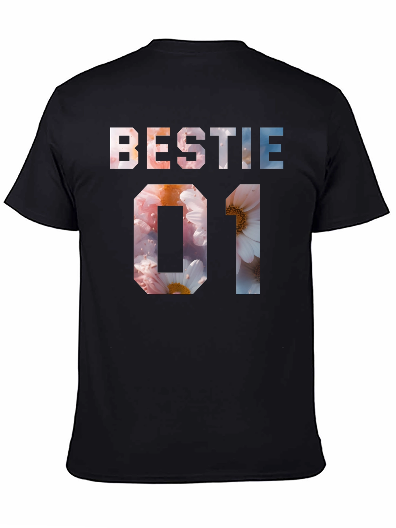 Bestie 01 Floral Print Black T-Shirt