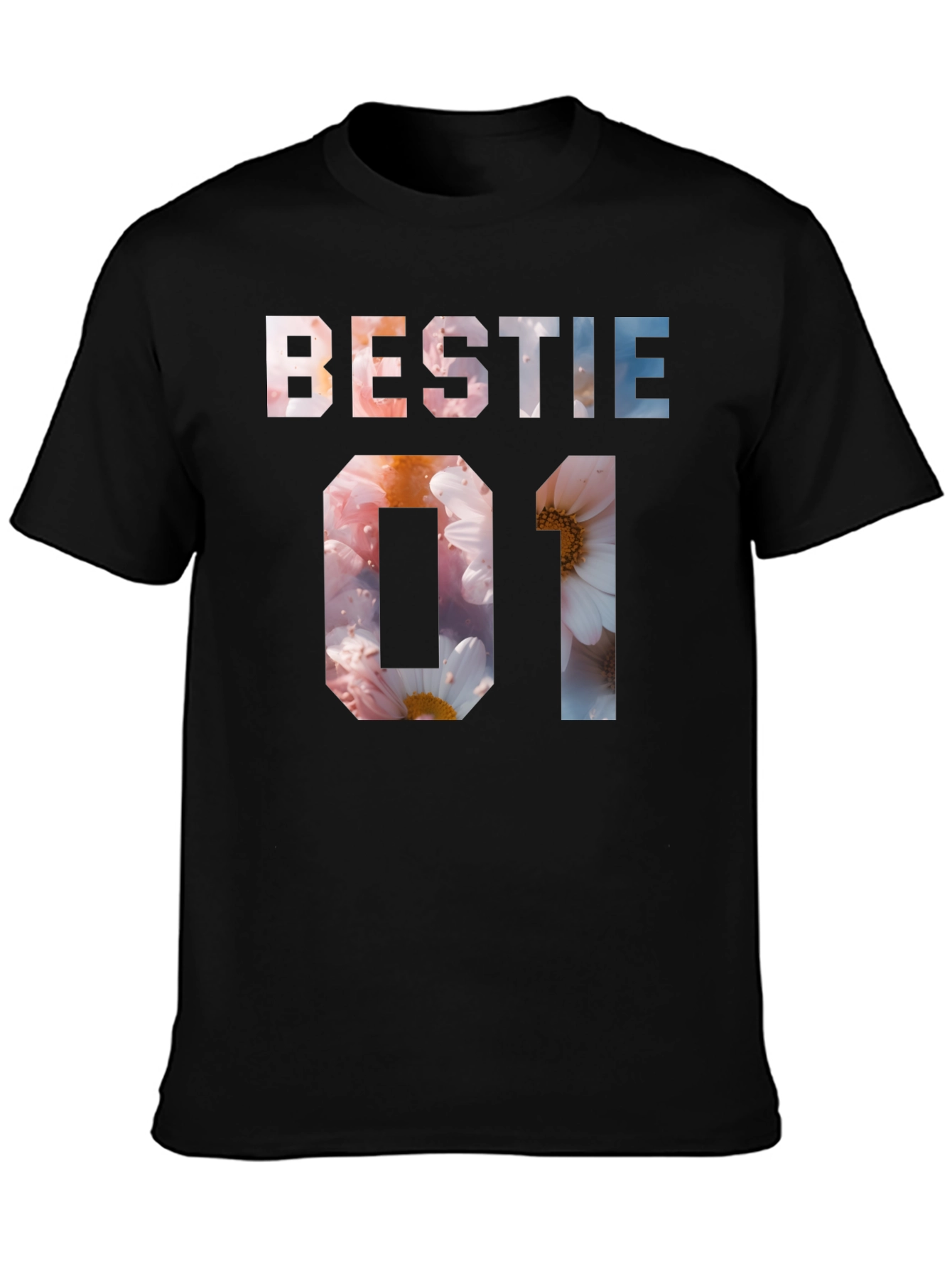 Bestie 01 Floral Print Black T-Shirt
