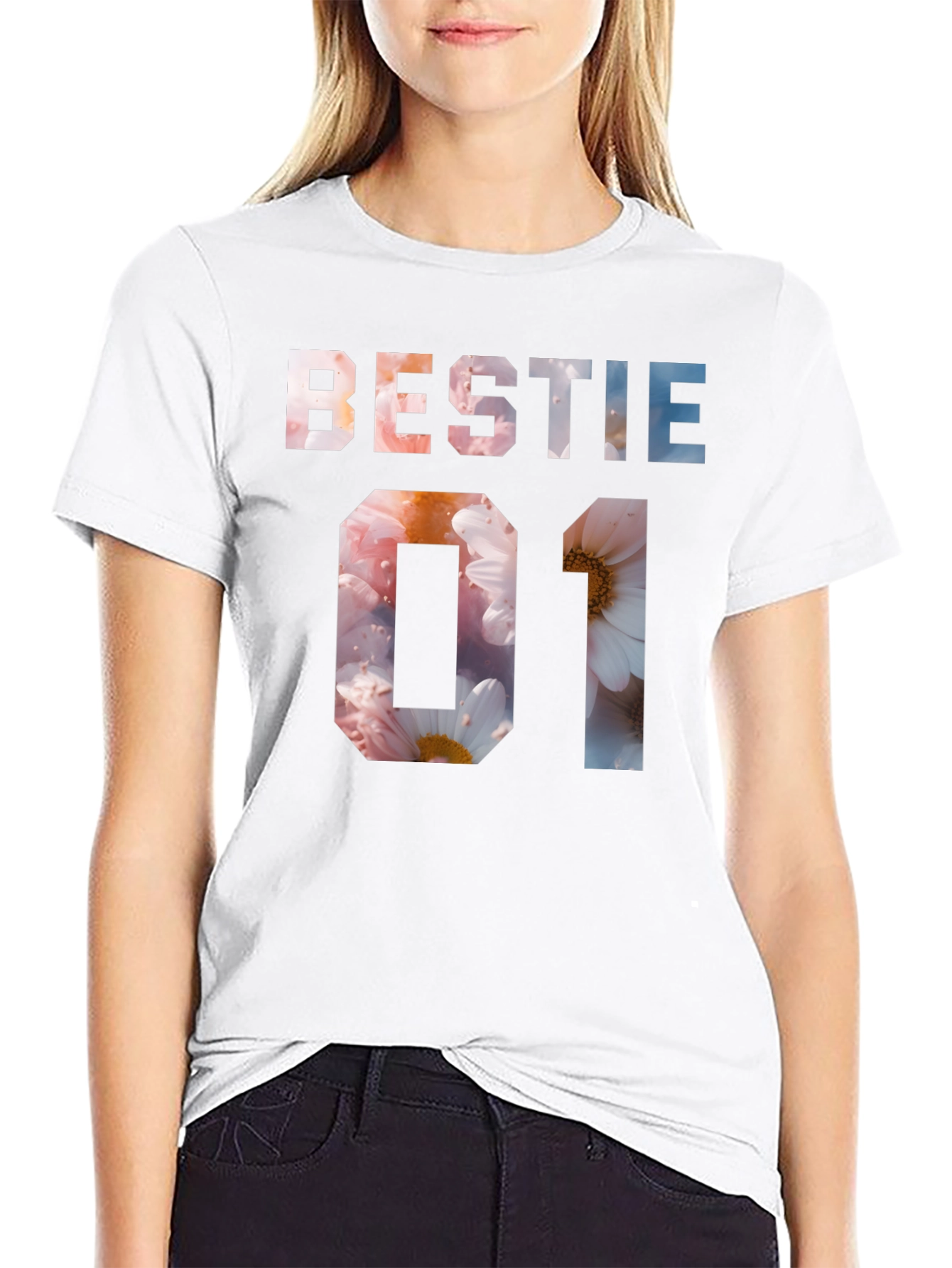 Bestie 01 Floral Print Black T-Shirt