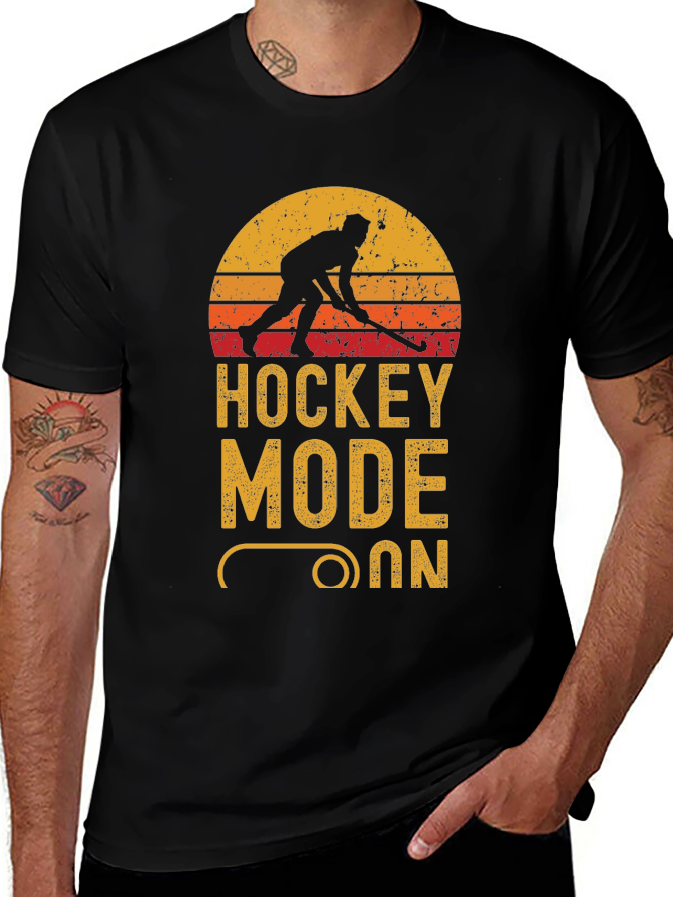 Hockey Mode On Graphic Tee - Black Cotton T-Shirt
