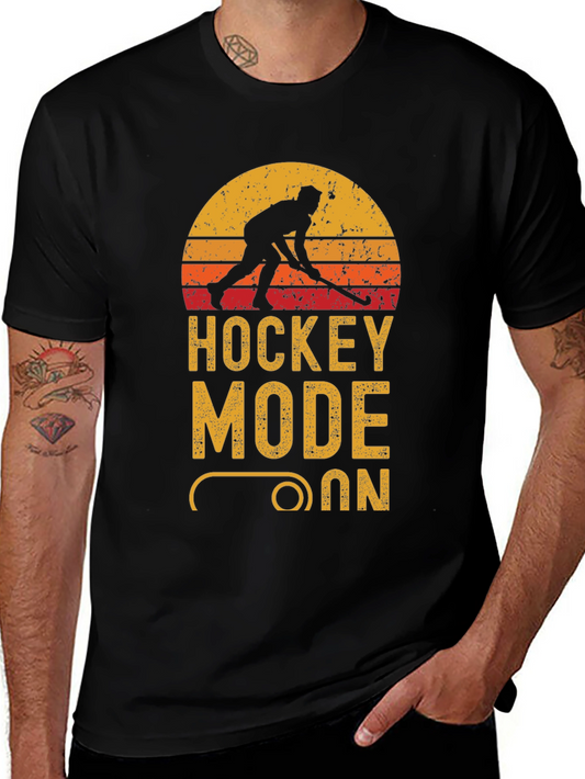 Hockey Mode On Graphic Tee - Black Cotton T-Shirt