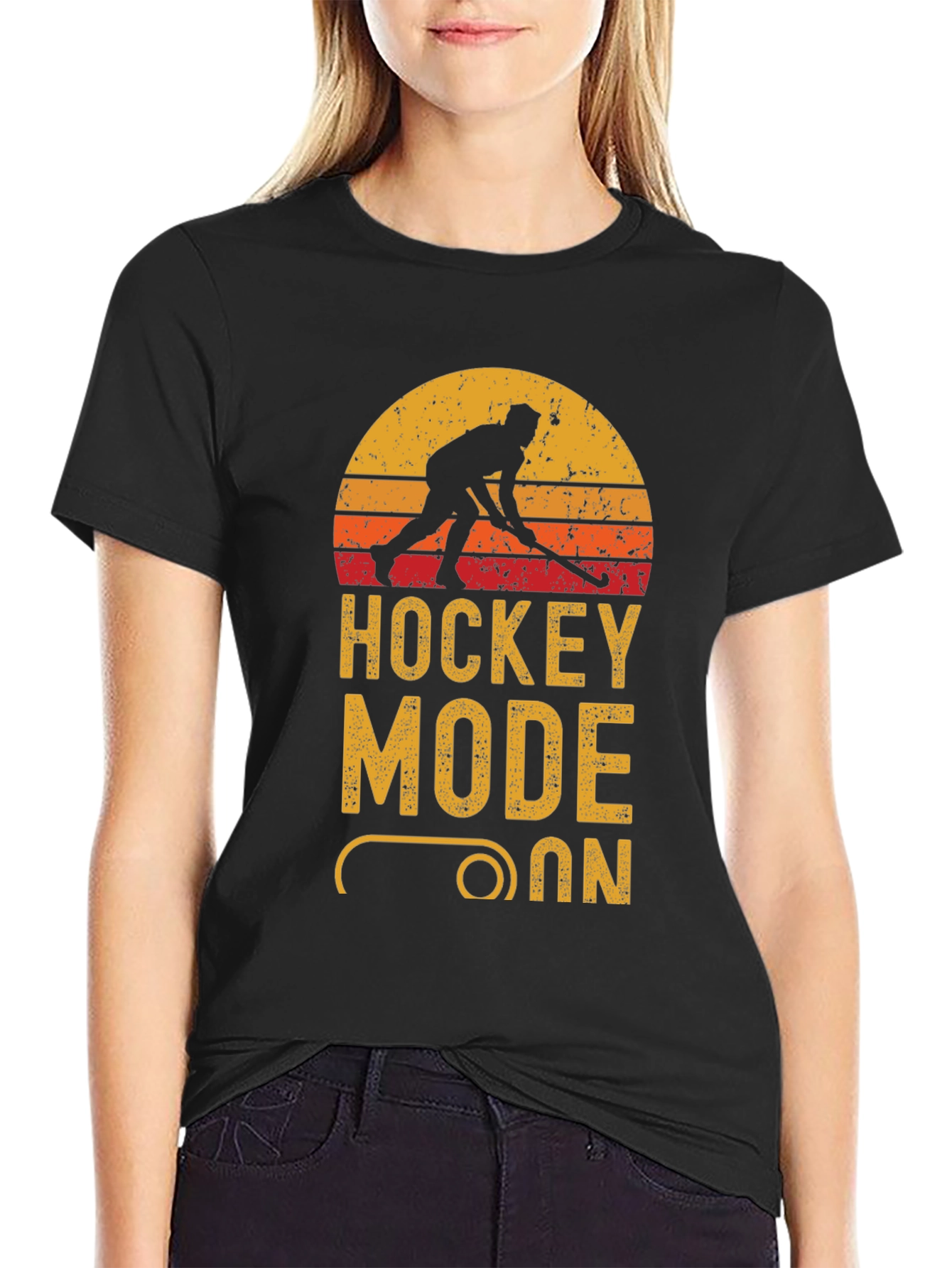 Hockey Mode On Graphic Tee - Black Cotton T-Shirt