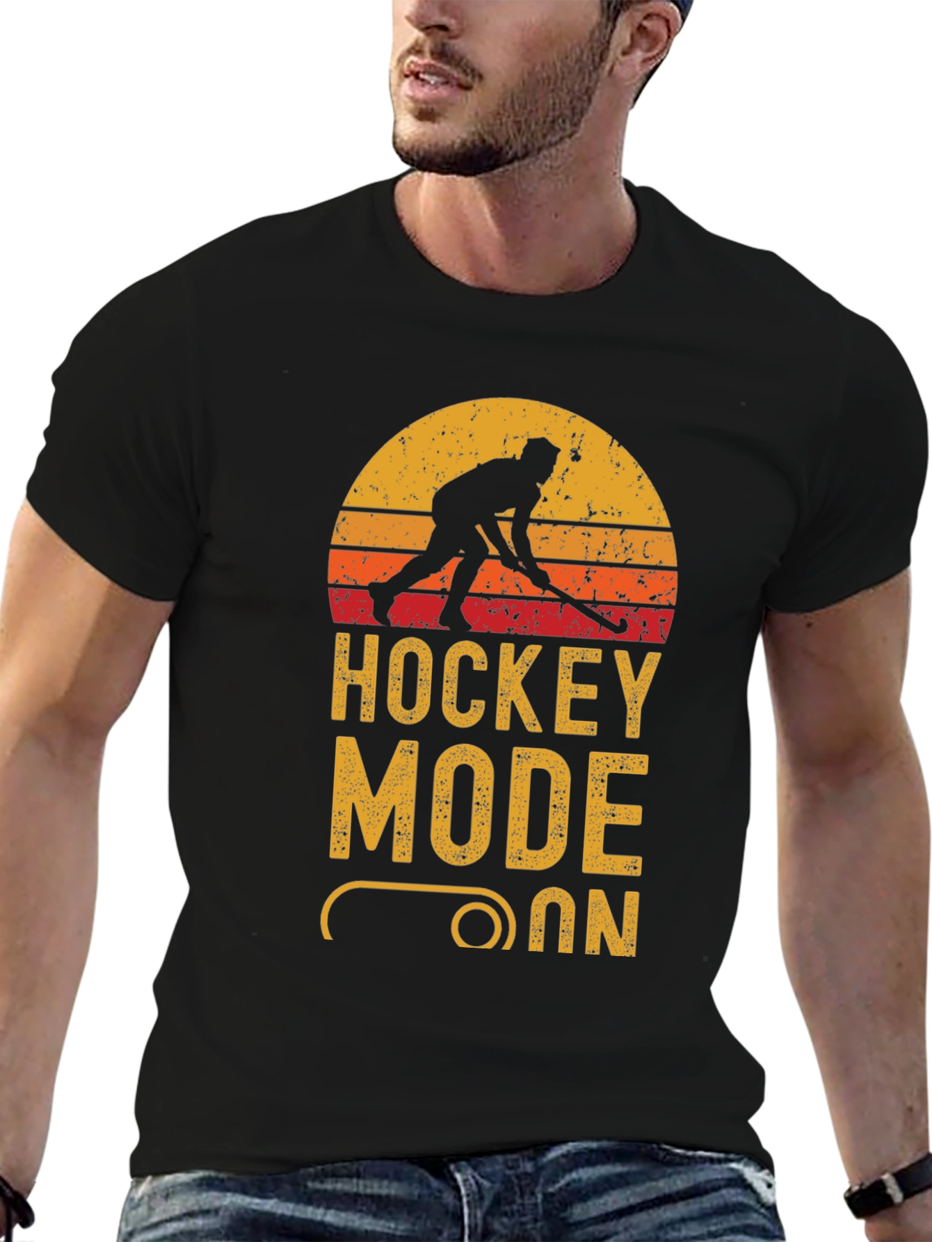 Hockey Mode On Graphic Tee - Black Cotton T-Shirt