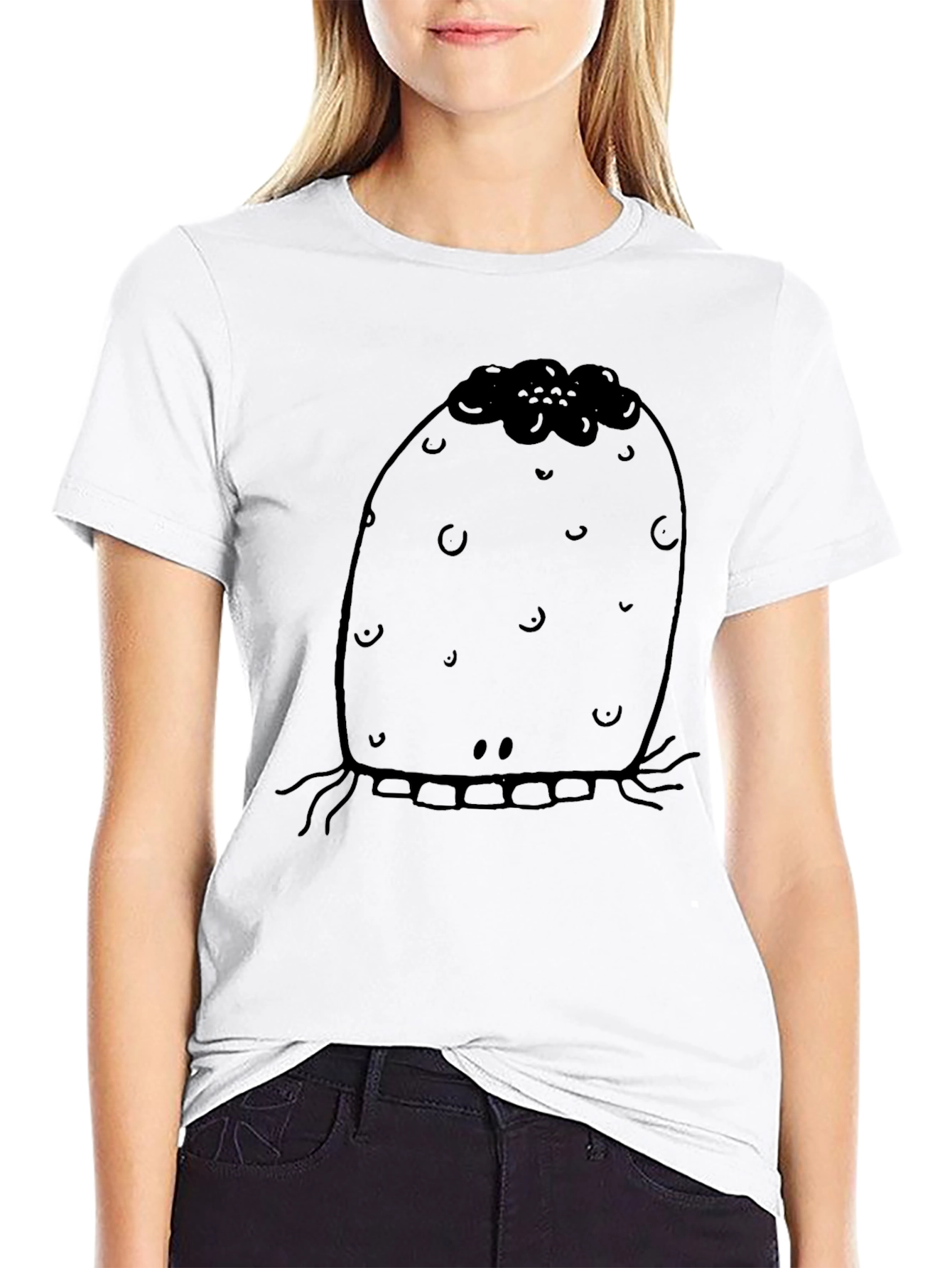 Novelty Cactus Graphic Print Black T-Shirt