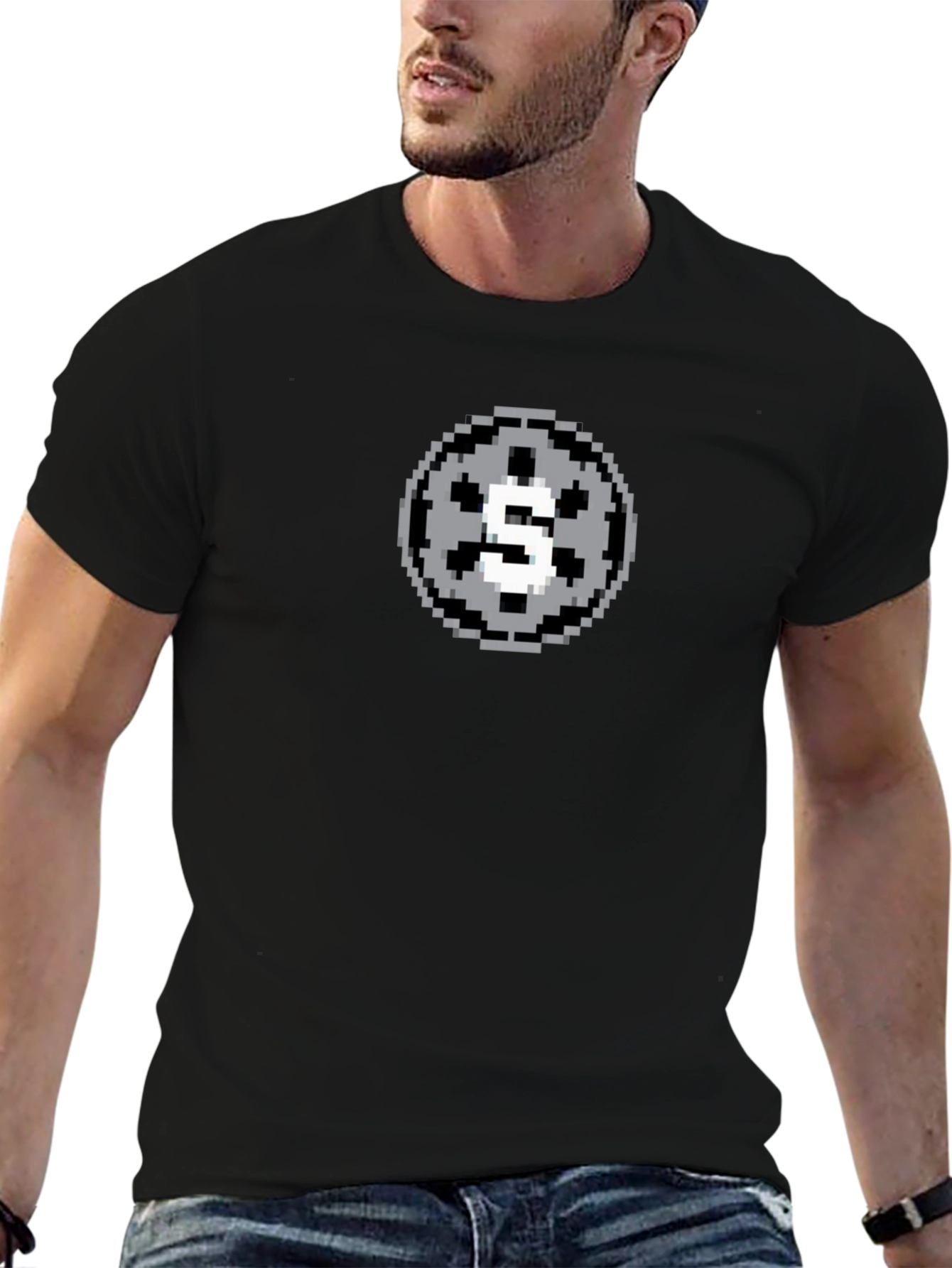 Pixel Art Letter S Graphic Tee - Black