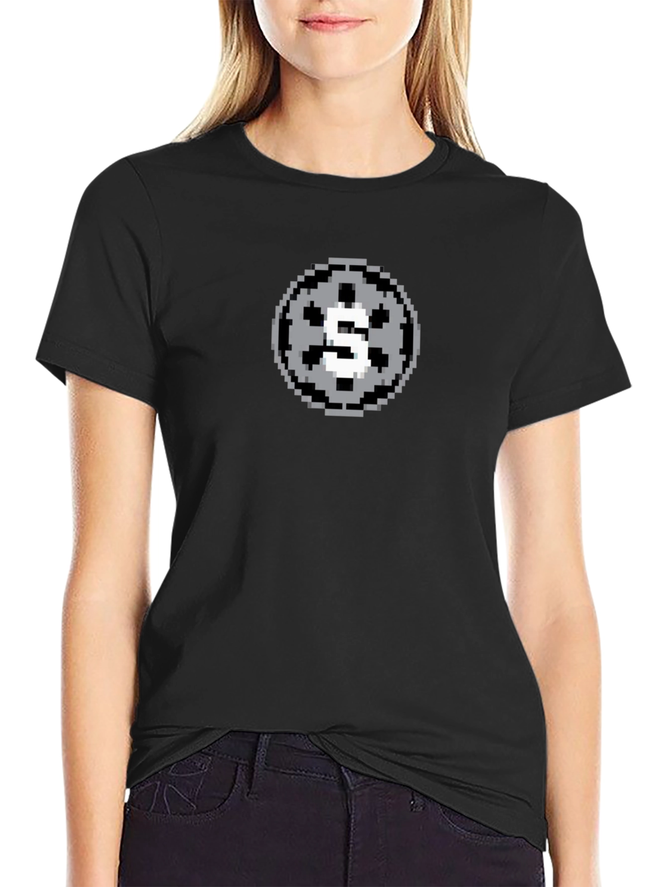 Pixel Art Letter S Graphic Tee - Black
