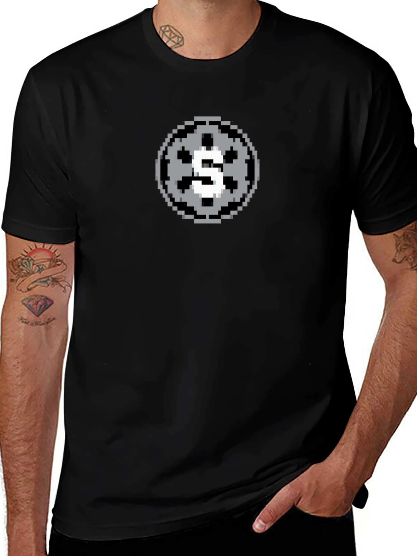 Pixel Art Letter S Graphic Tee - Black