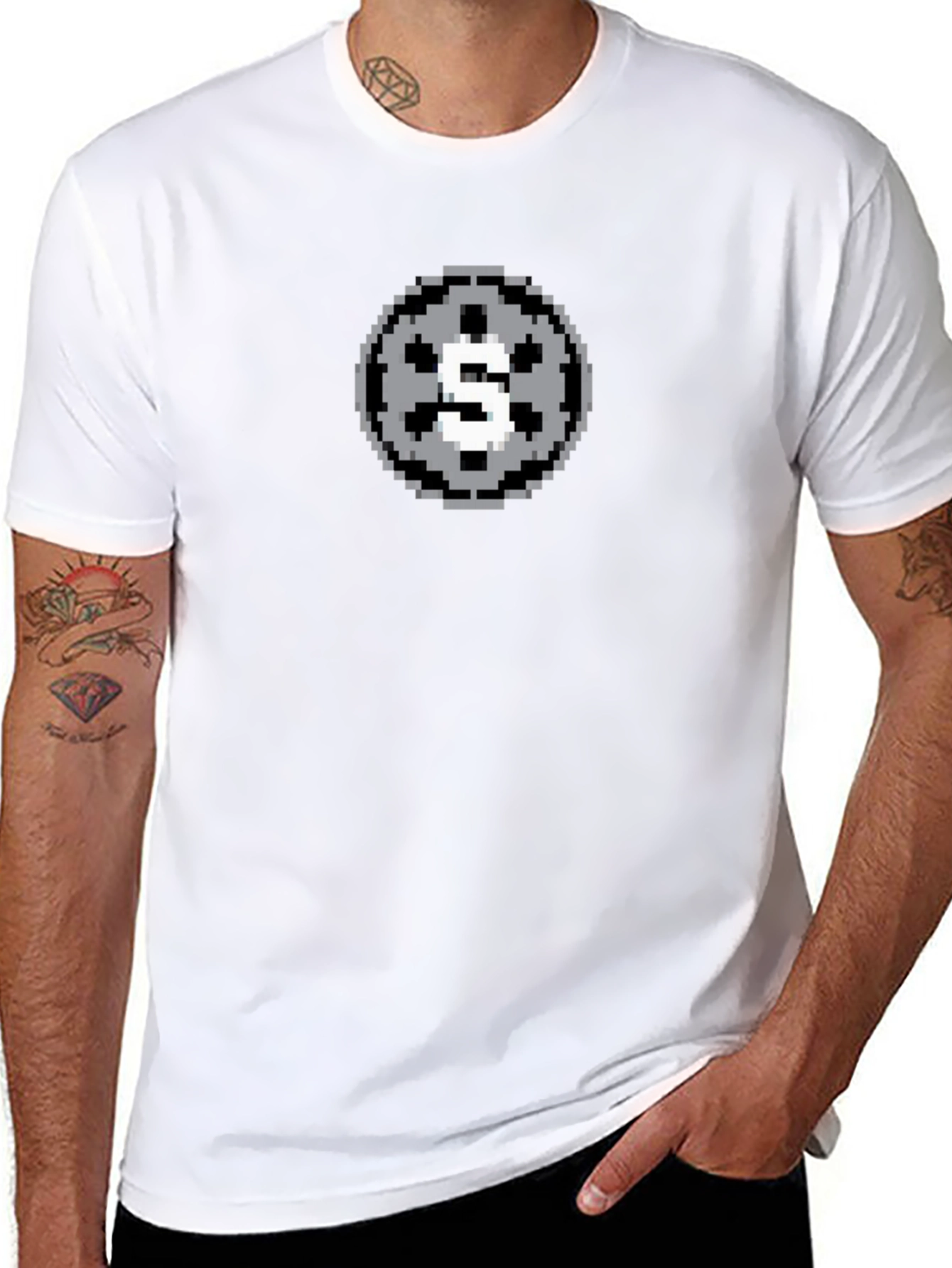 Pixel Art Letter S Graphic Tee - Black