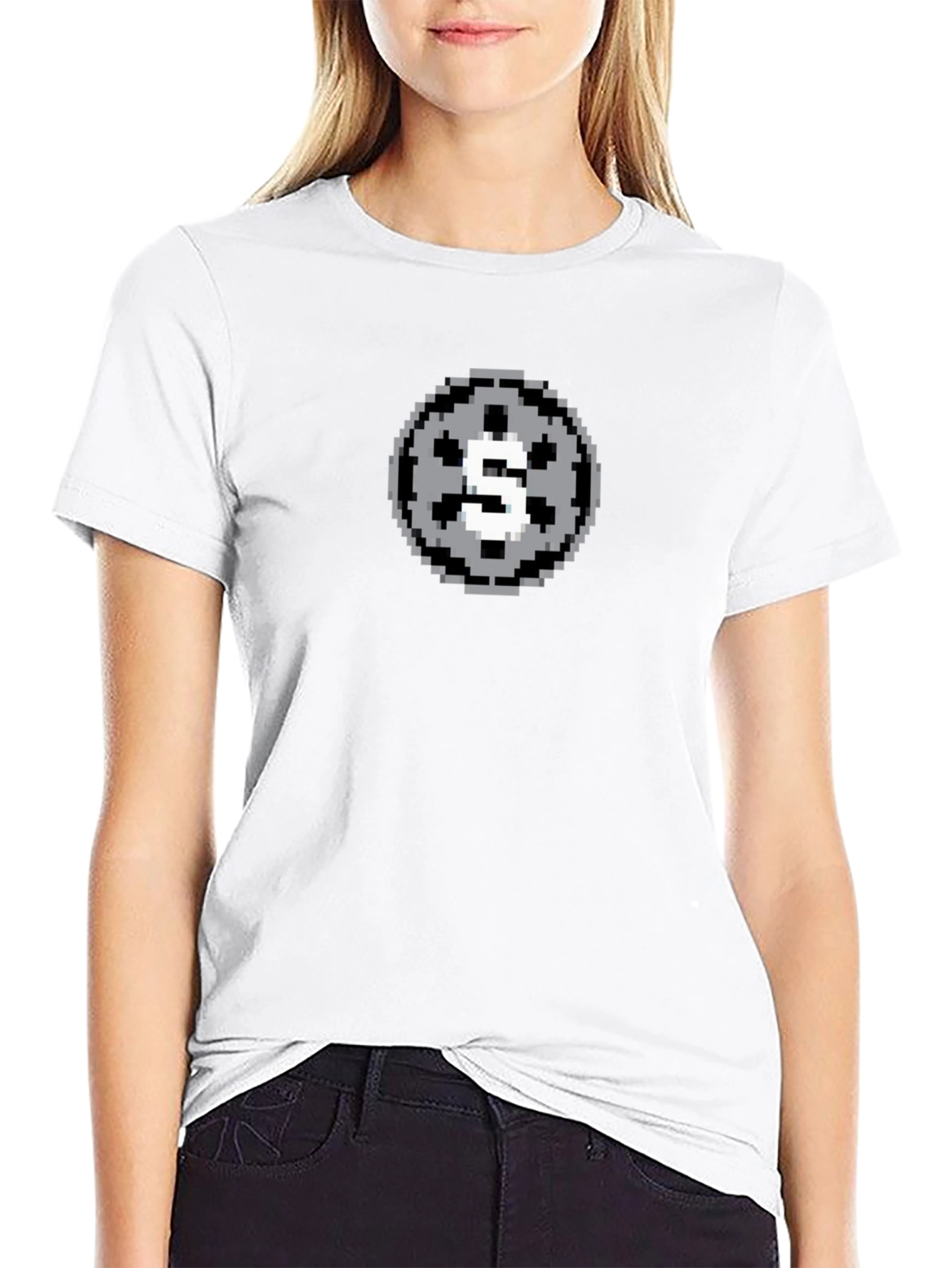 Pixel Art Letter S Graphic Tee - Black