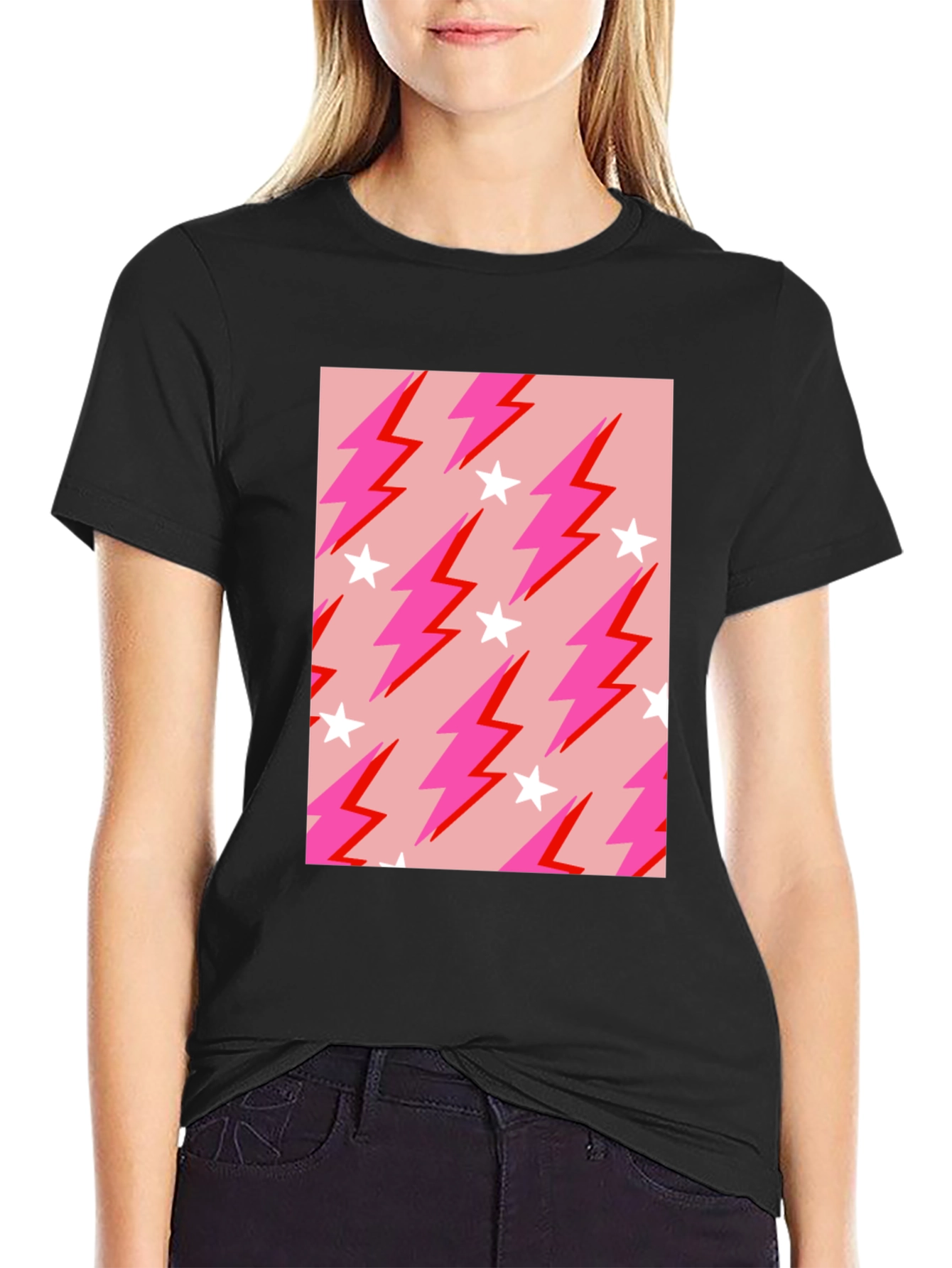 Lightning Bolt Star Graphic Tee - Trendy Casual Style