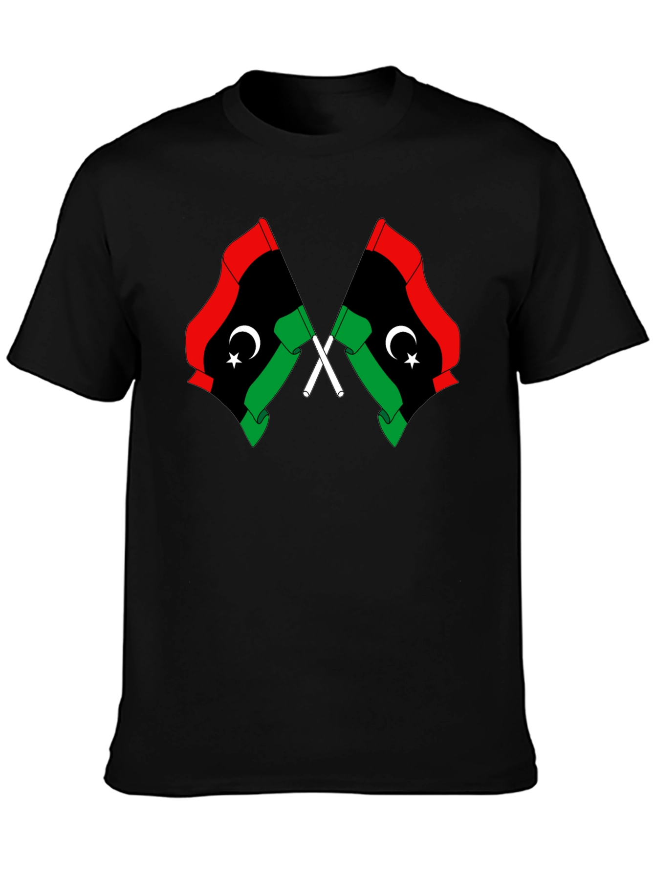 Libya Flag Graphic Tee - Black Cotton T-Shirt