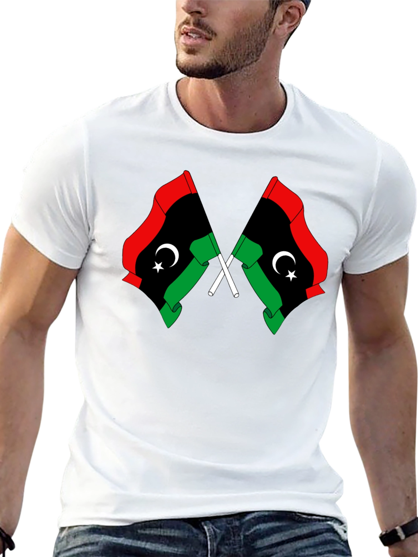 Libya Flag Graphic Tee - Black Cotton T-Shirt