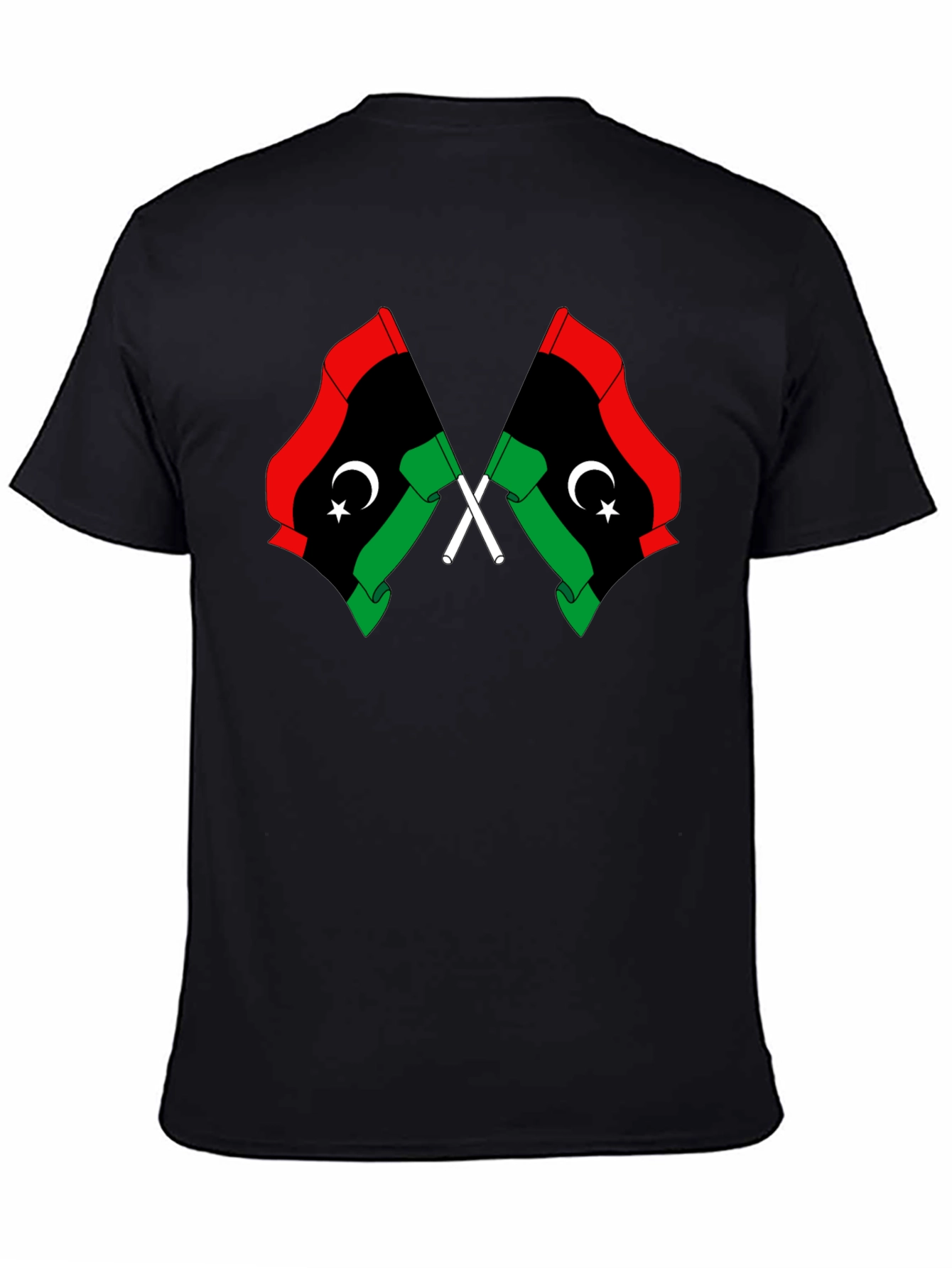 Libya Flag Graphic Tee - Black Cotton T-Shirt