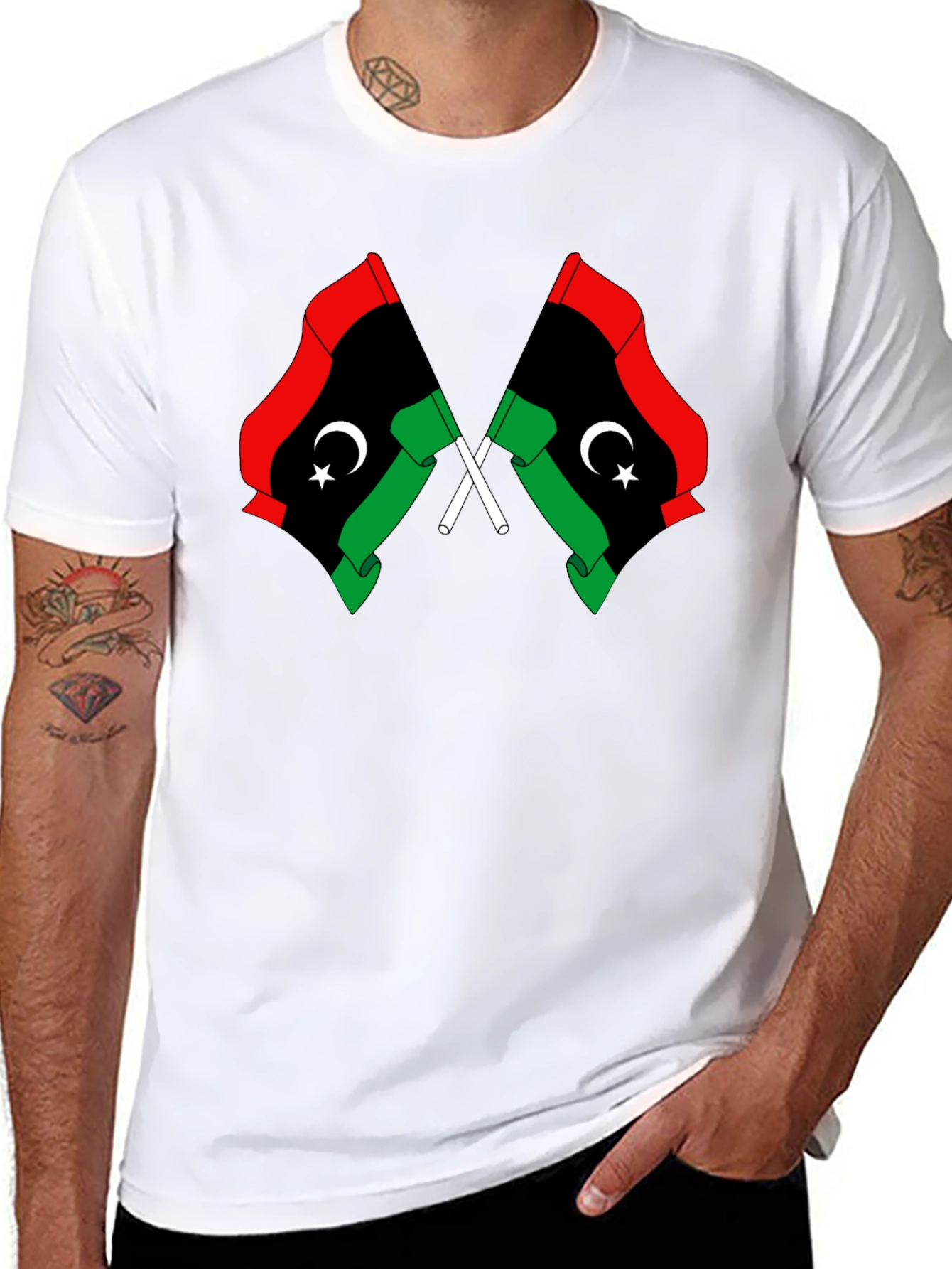 Libya Flag Graphic Tee - Black Cotton T-Shirt