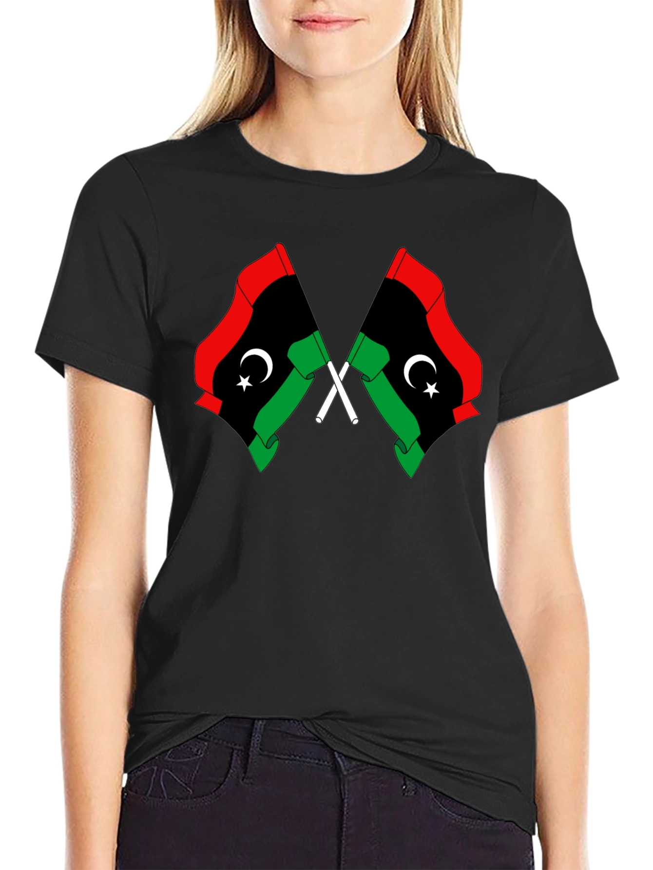 Libya Flag Graphic Tee - Black Cotton T-Shirt