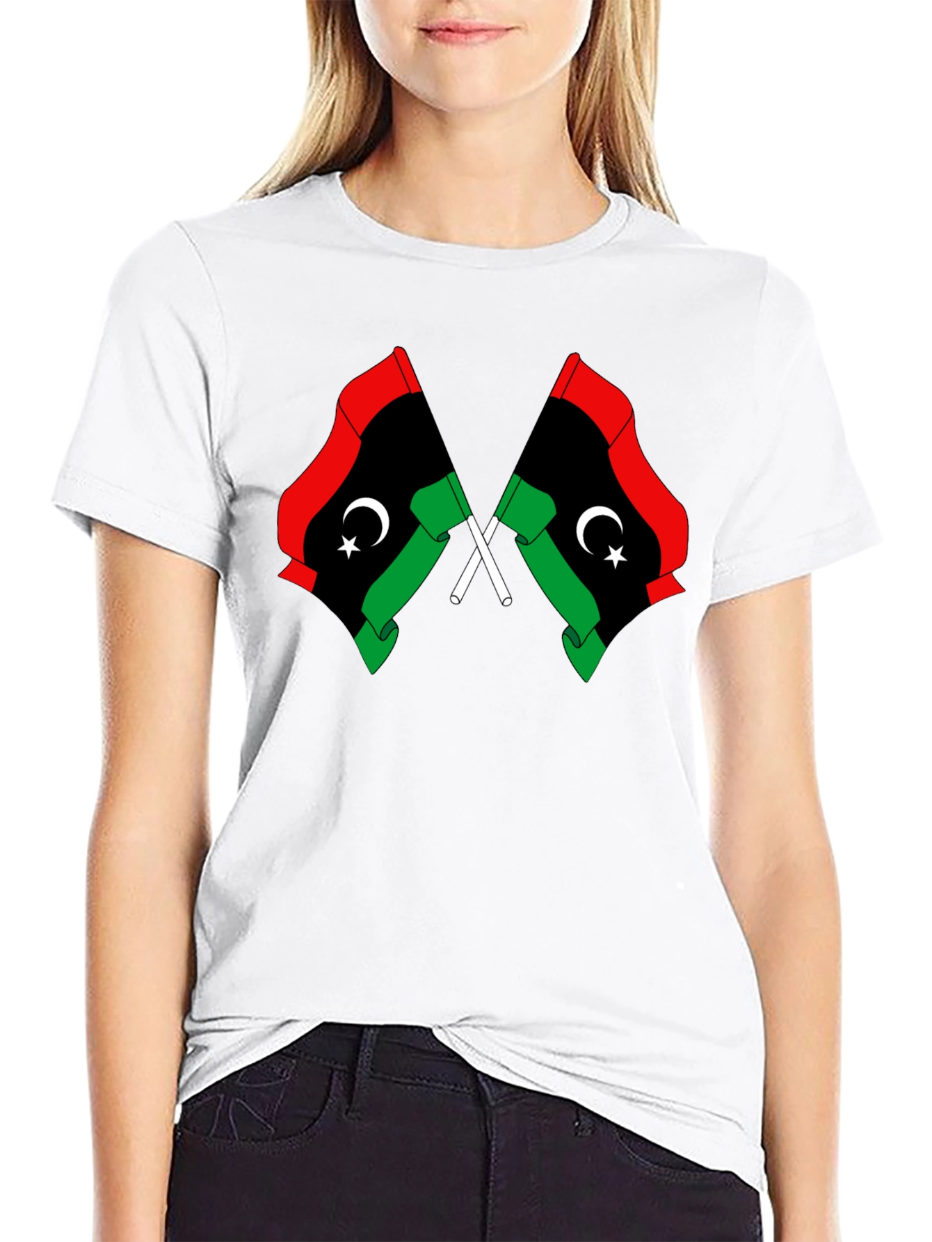 Libya Flag Graphic Tee - Black Cotton T-Shirt