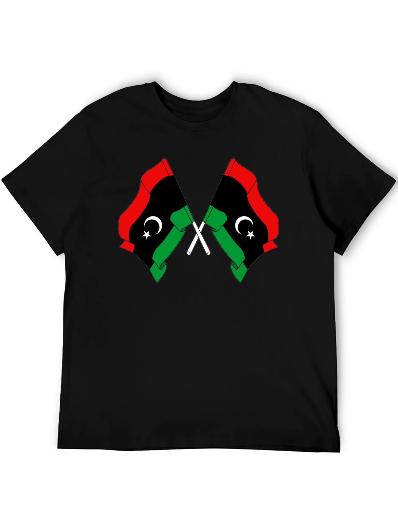 Libya Flag Graphic Tee - Black Cotton T-Shirt