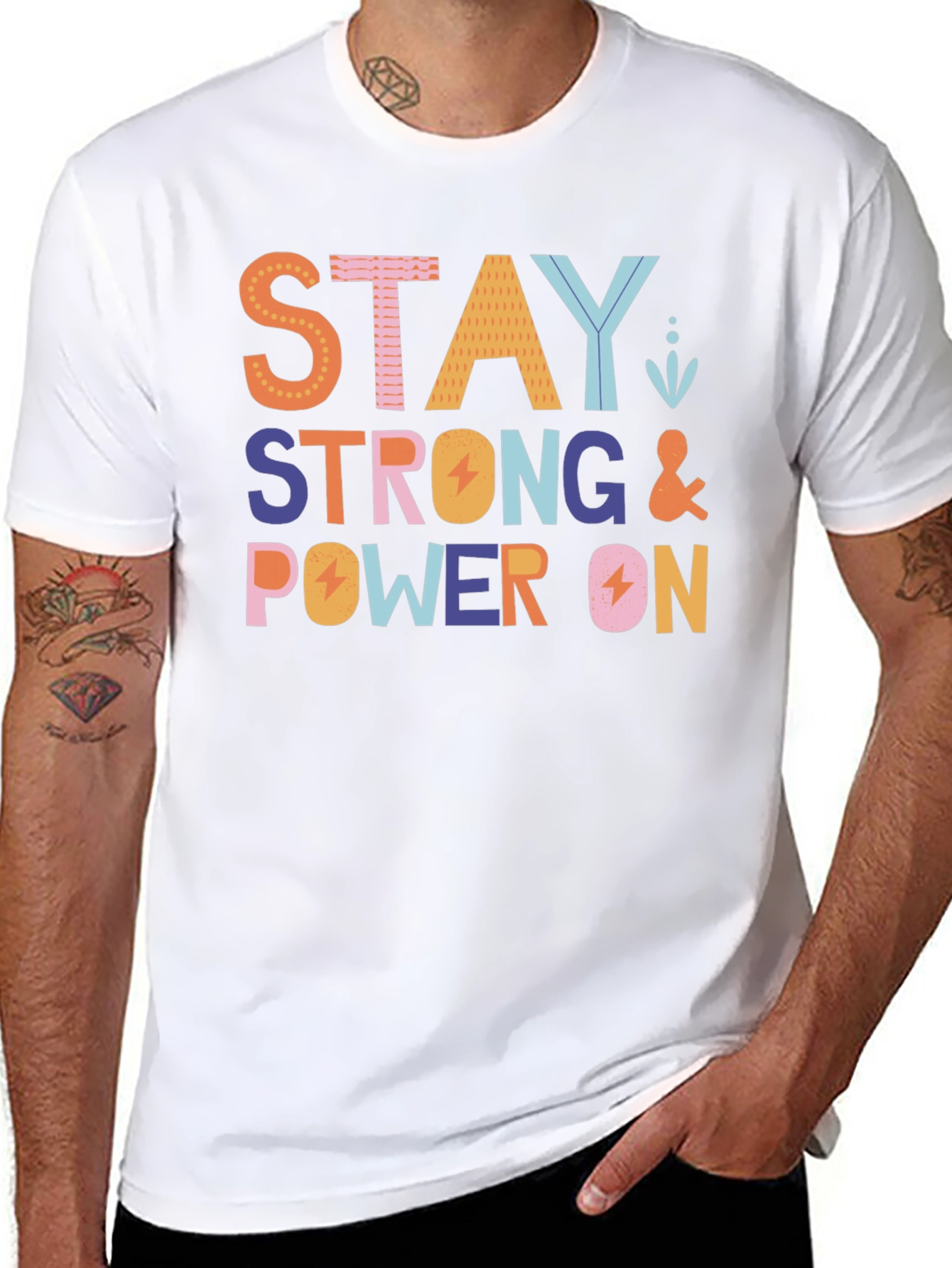 Stay Strong & Power On Black Graphic Tee