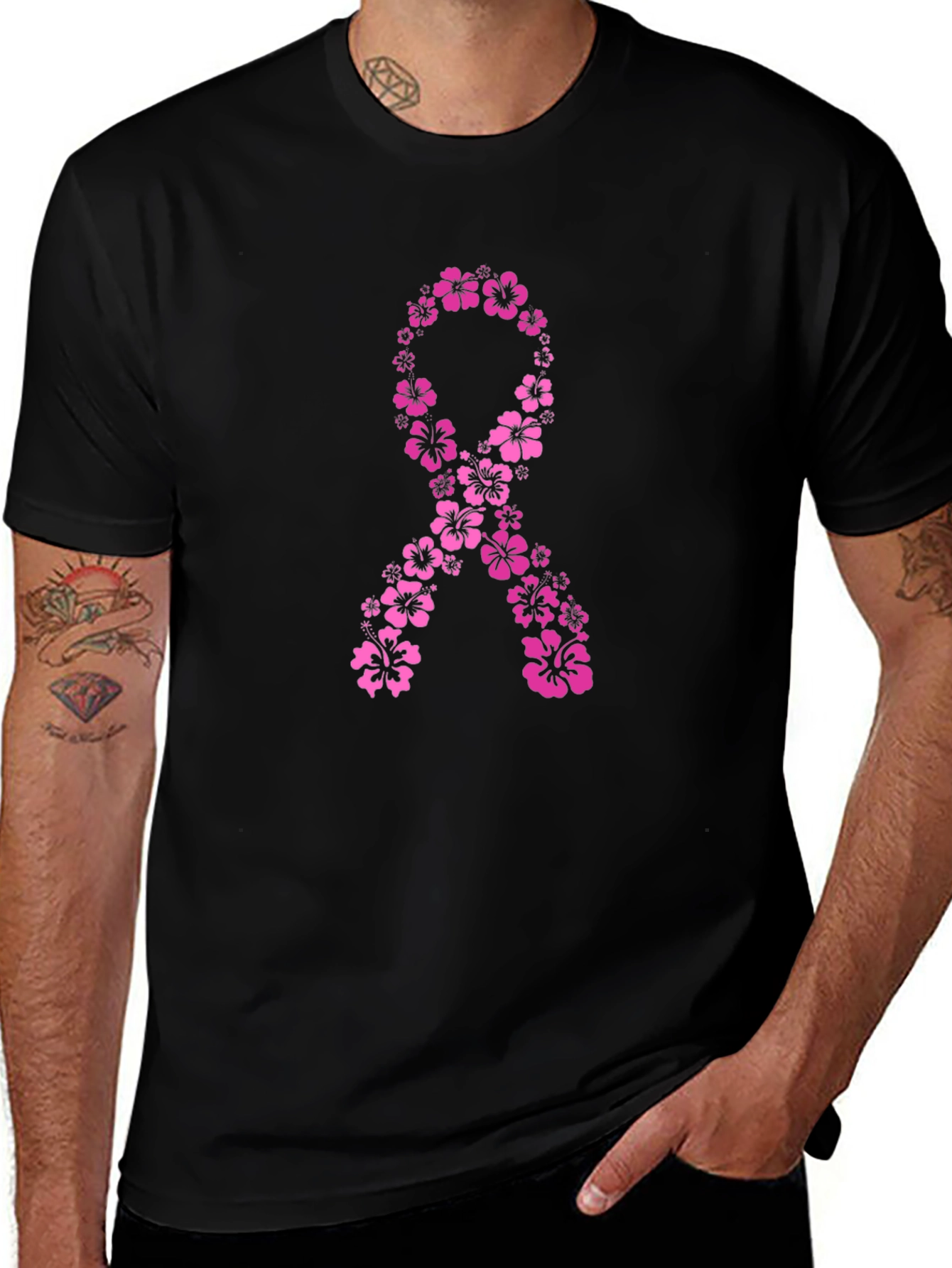 Floral Breast Cancer Awareness Ribbon T-Shirt
