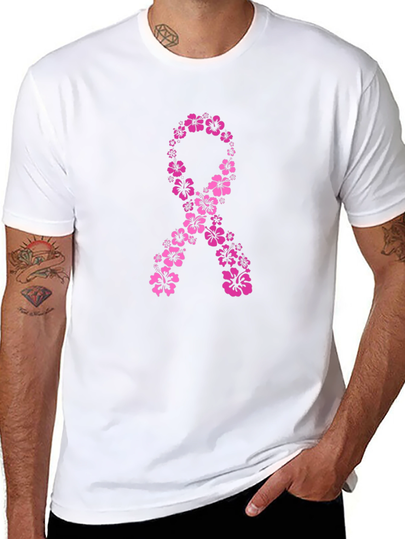 Floral Breast Cancer Awareness Ribbon T-Shirt