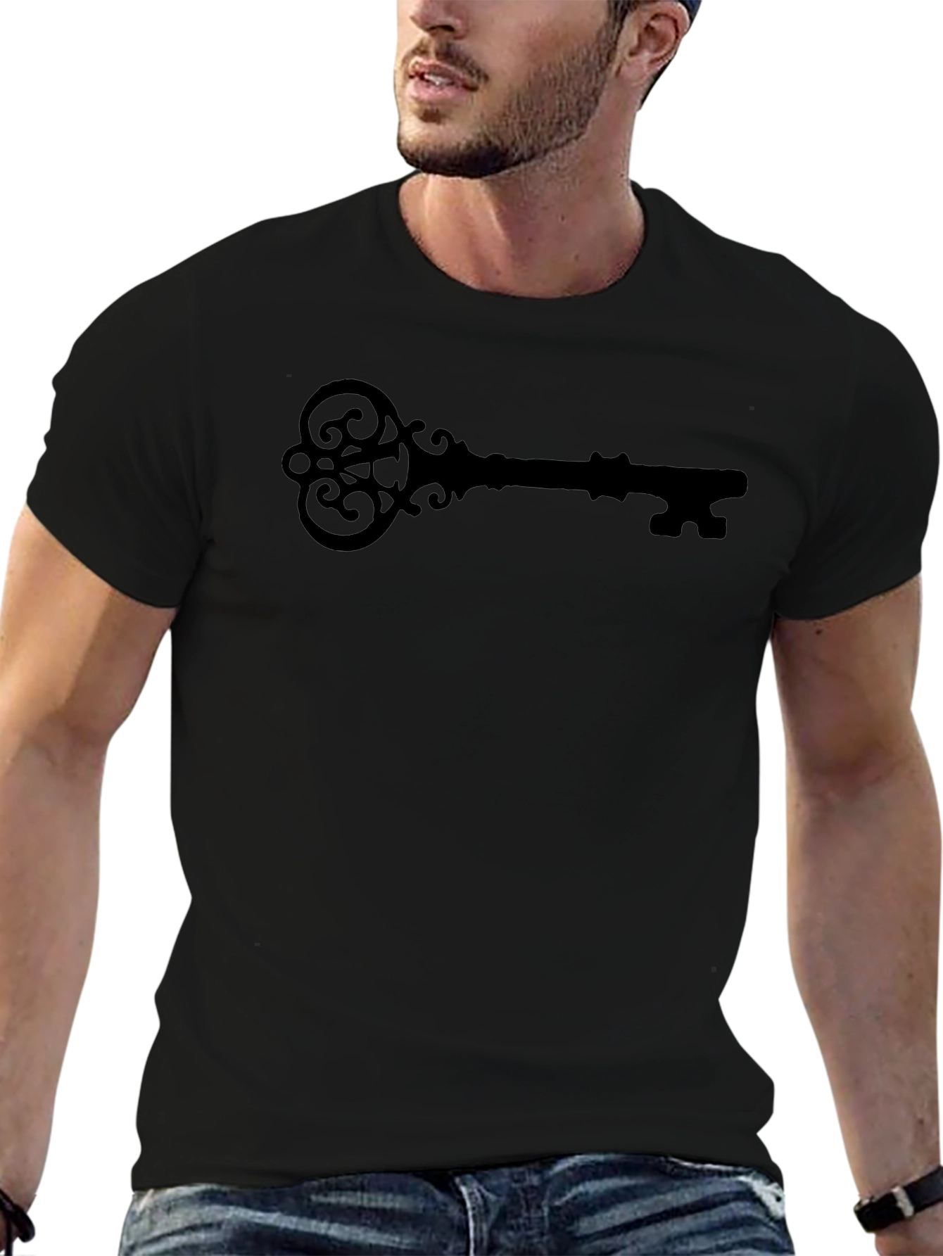 Ornate Key Graphic T-Shirt - Classic Black Tee