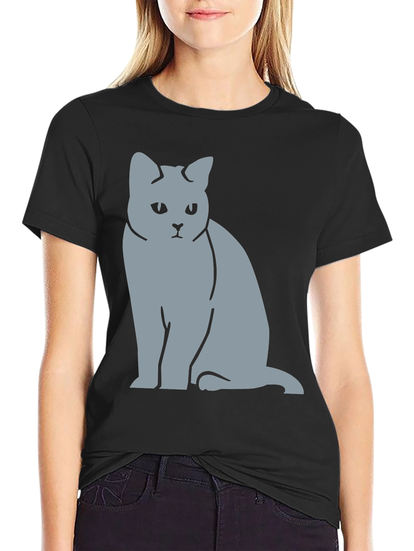 Sad Cat Graphic T-Shirt - Unisex Black Tee