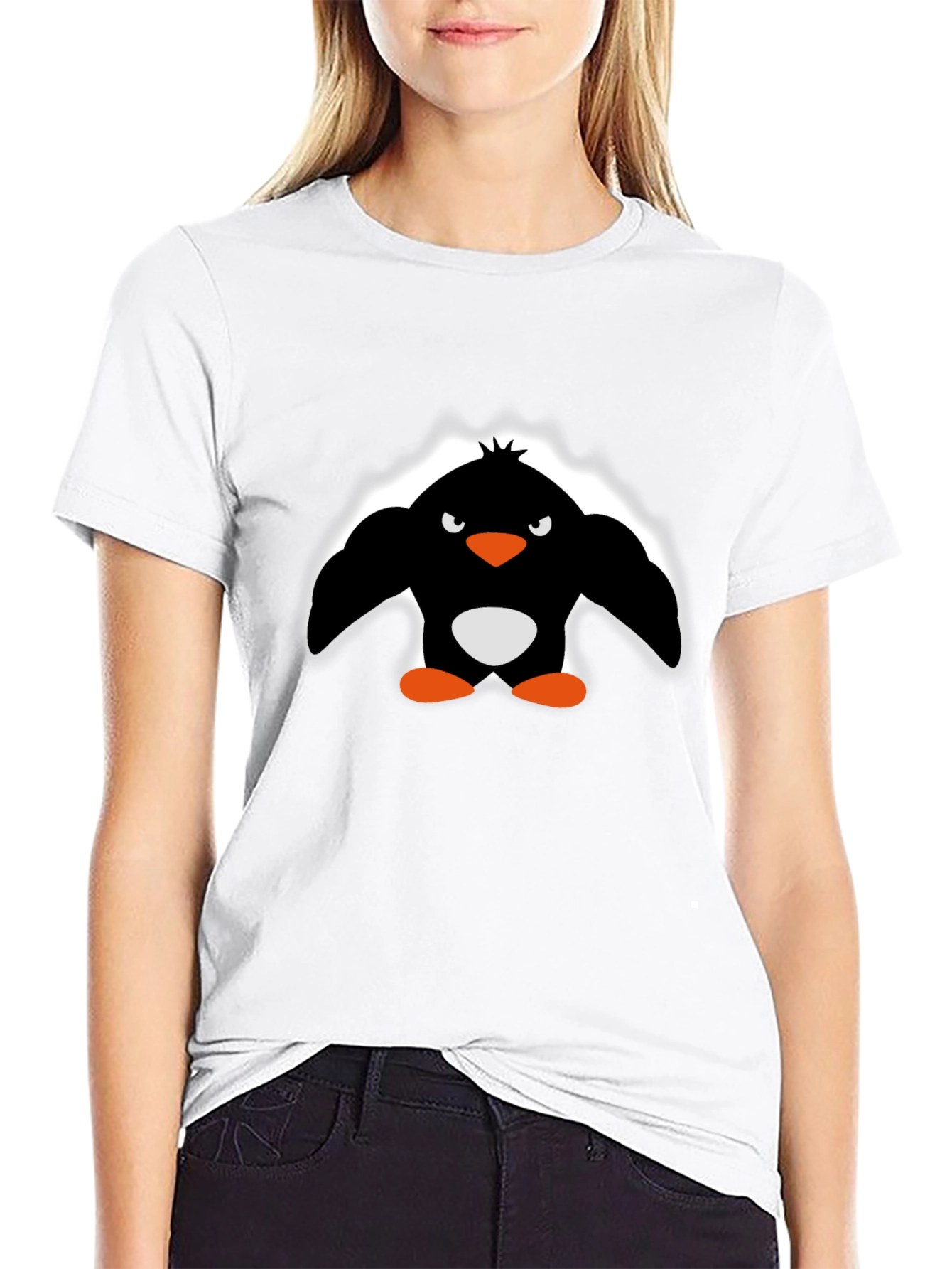 Angry Penguin Graphic Print Black T-Shirt