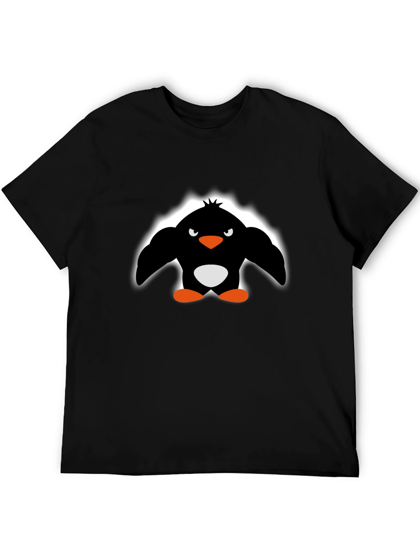 Angry Penguin Graphic Print Black T-Shirt