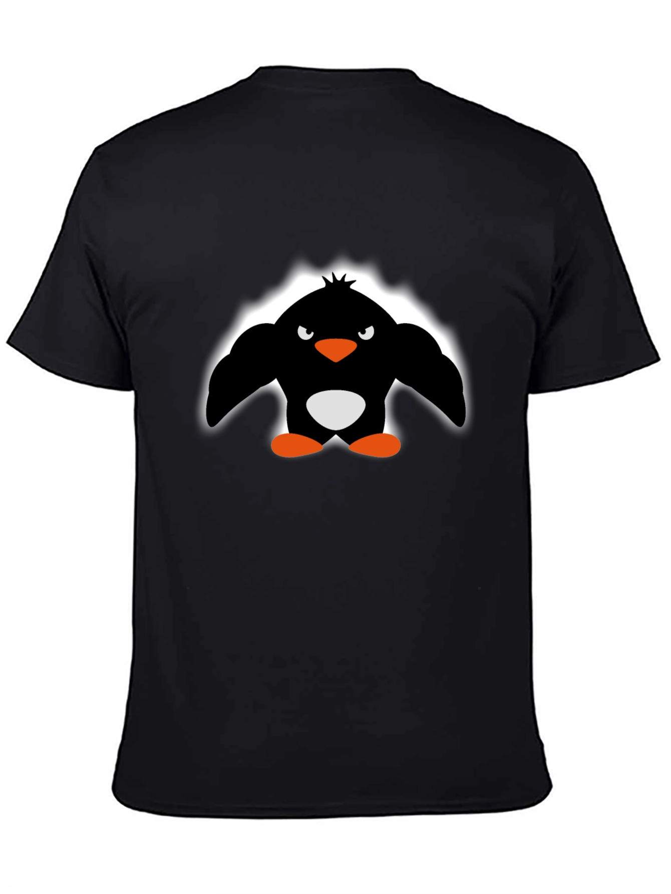 Angry Penguin Graphic Print Black T-Shirt