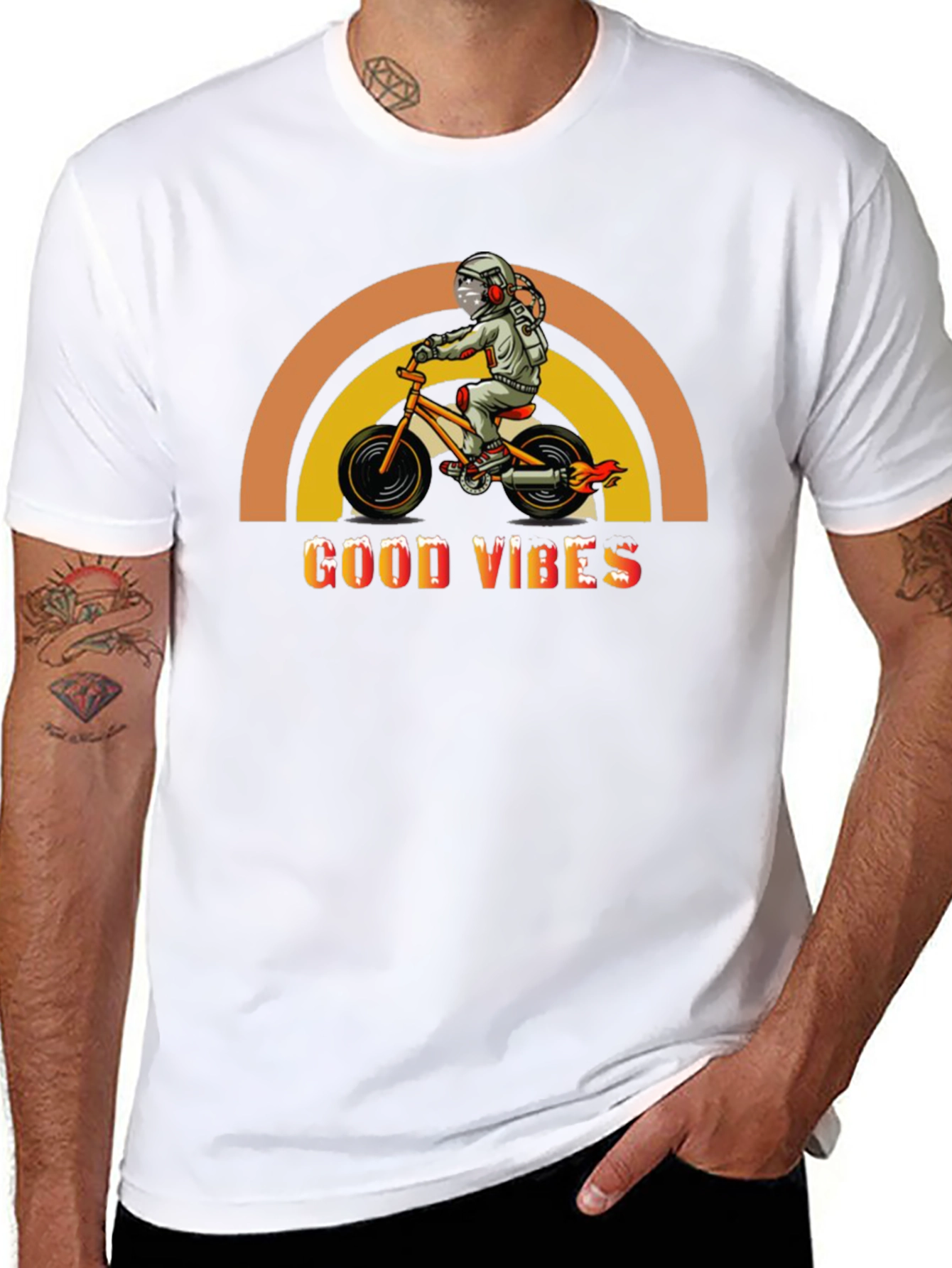 Good Vibes Spaceman on Bike Graphic Tee