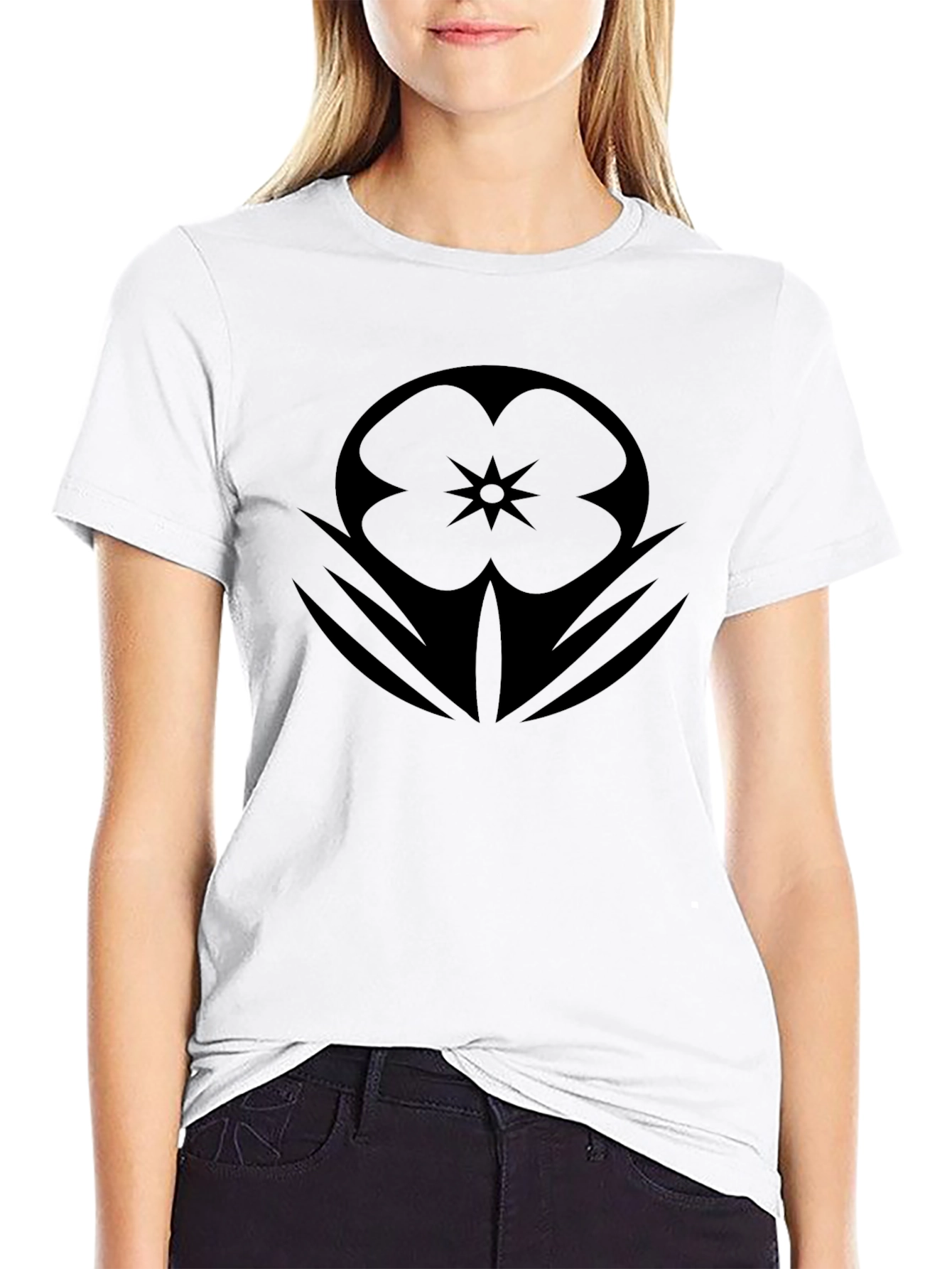 Mens Black Graphic Tee - Floral Star Design