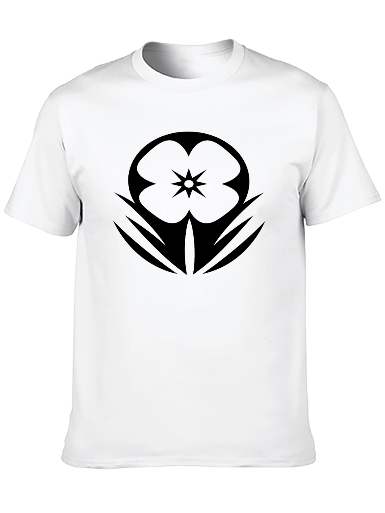 Mens Black Graphic Tee - Floral Star Design