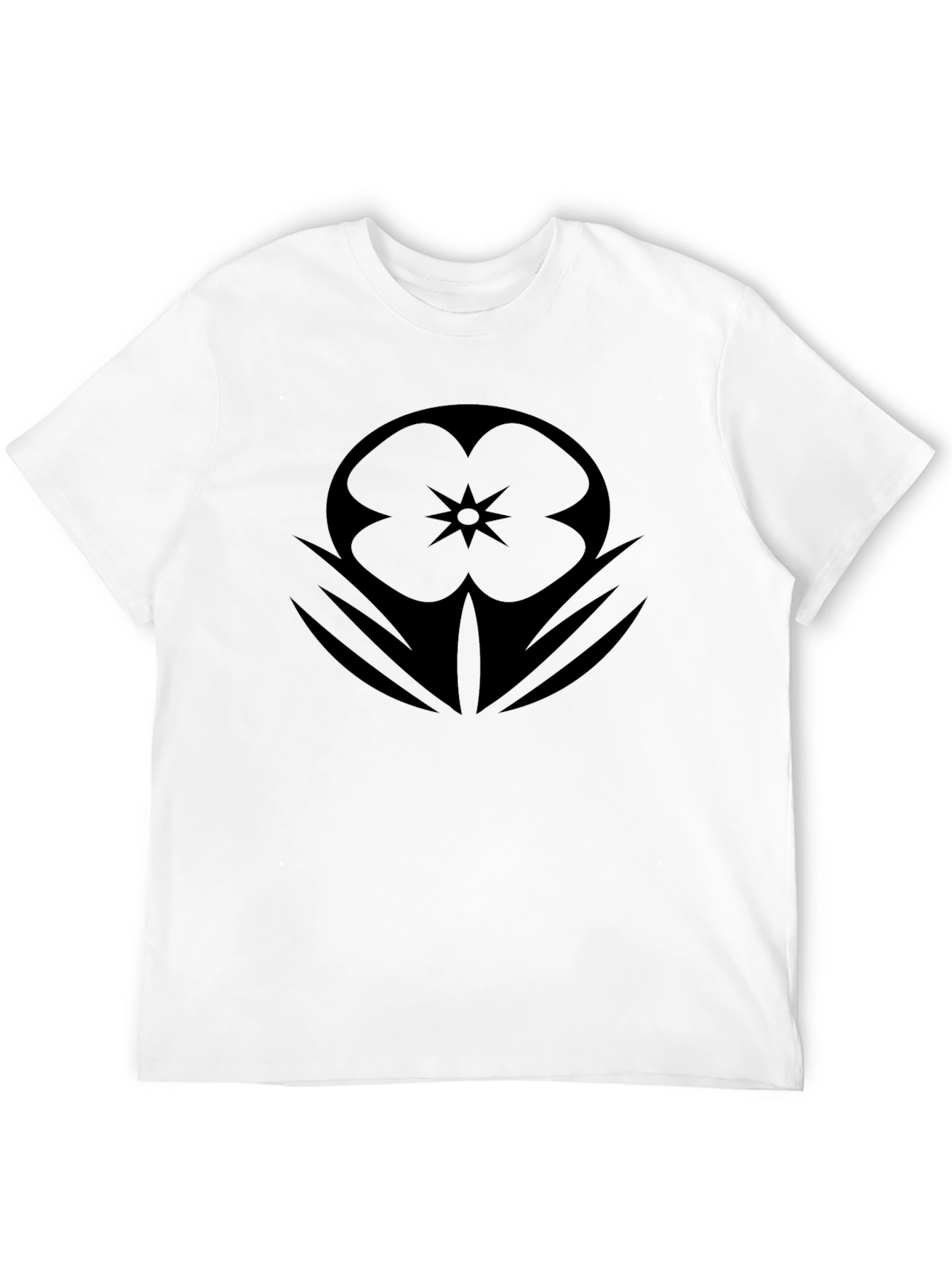 Mens Black Graphic Tee - Floral Star Design