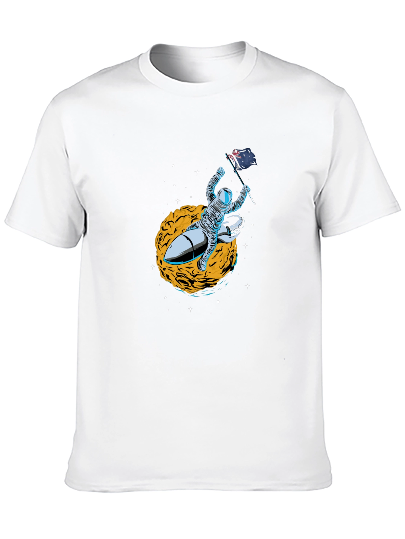 Astronaut Flag Rocket Black T-Shirt