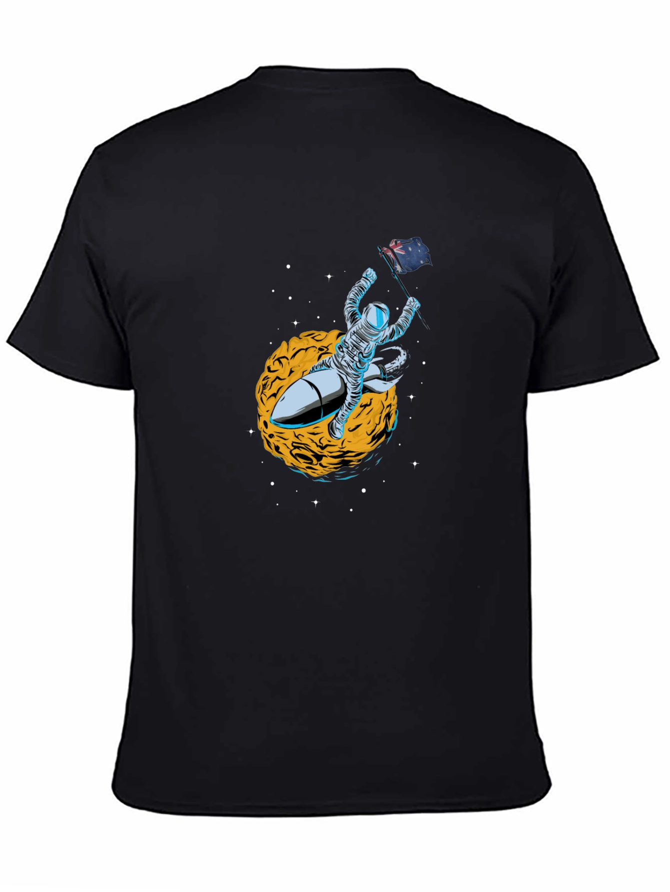 Astronaut Flag Rocket Black T-Shirt