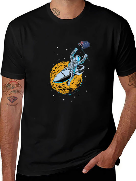 Astronaut Flag Rocket Black T-Shirt