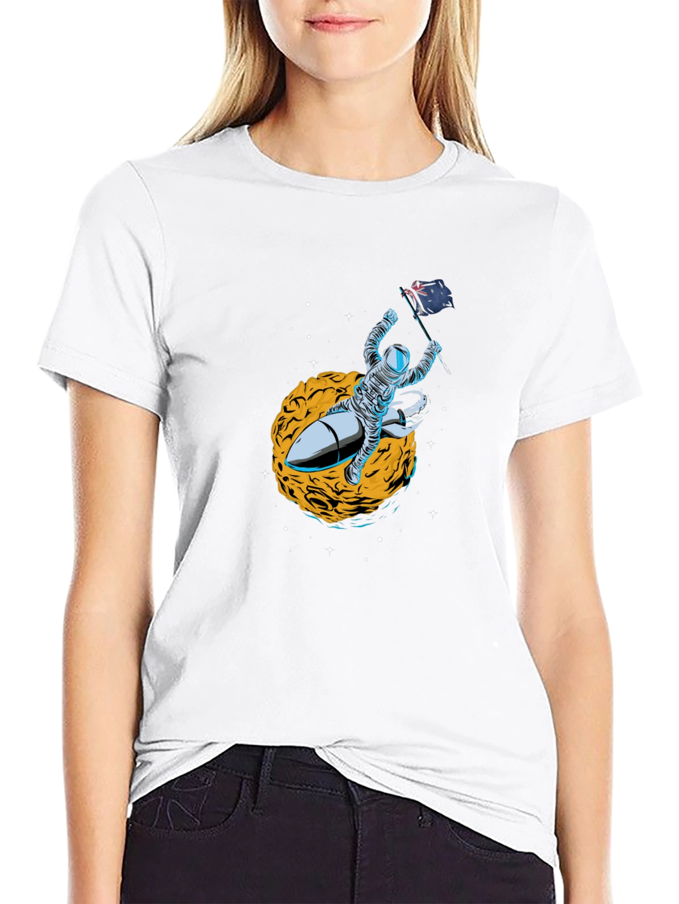 Astronaut Flag Rocket Black T-Shirt