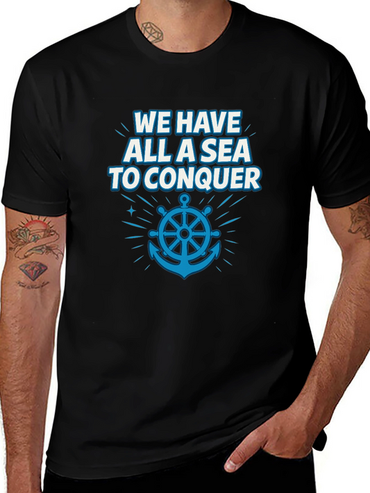 Sea to Conquer Graphic Tee - Anchor & Wheel Design