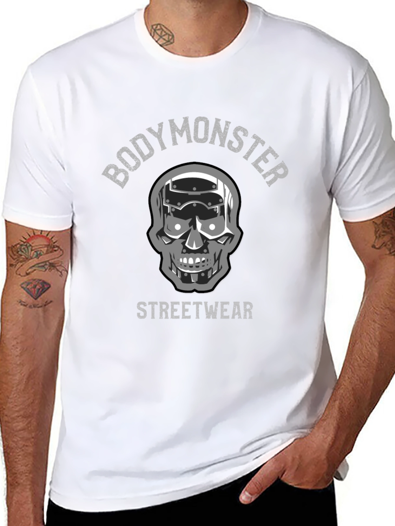 Body Monster Streetwear Graphic Tee - Skull Robot Design