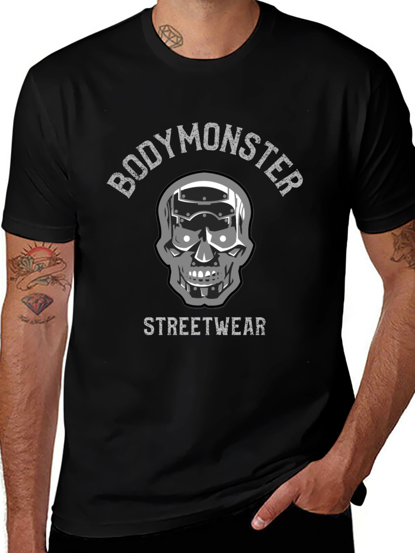 Body Monster Streetwear Graphic Tee - Skull Robot Design