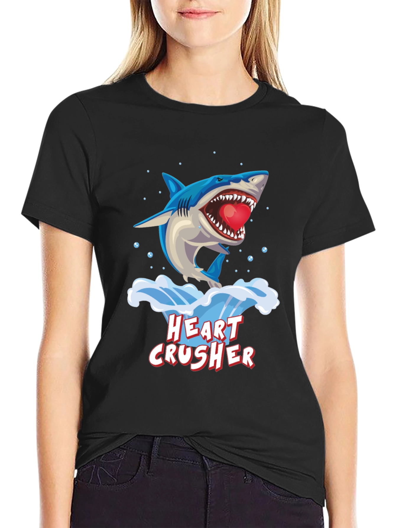 Heart Crusher Shark Graphic Tee - Black