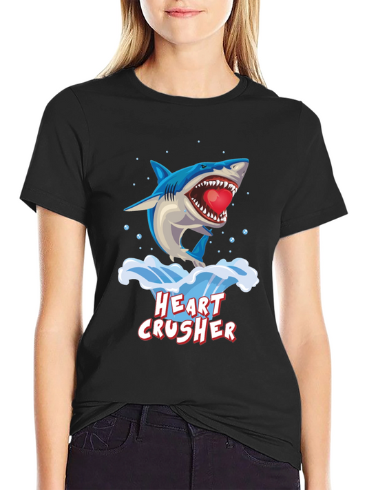 Heart Crusher Shark Graphic Tee - Black