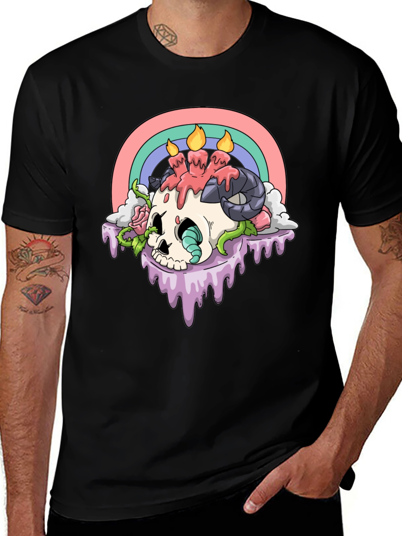 Skull Candle Rainbow Graphic Tee