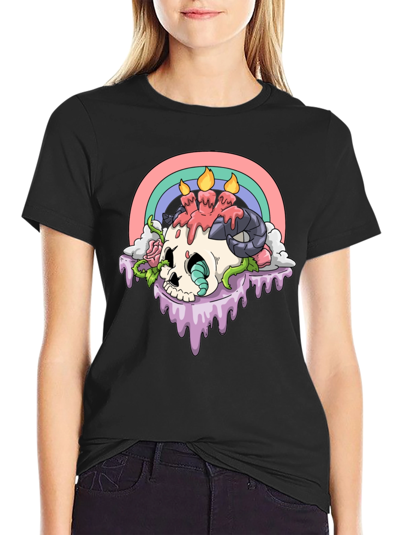 Skull Candle Rainbow Graphic Tee