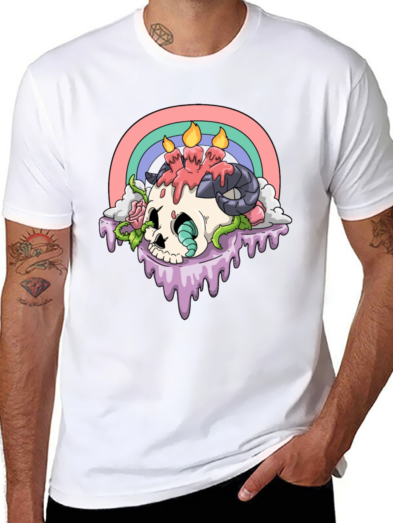 Skull Candle Rainbow Graphic Tee
