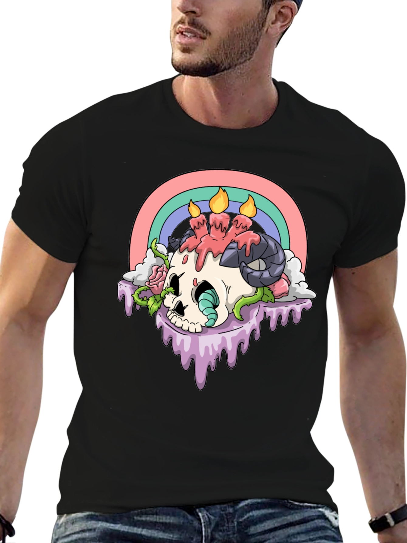 Skull Candle Rainbow Graphic Tee