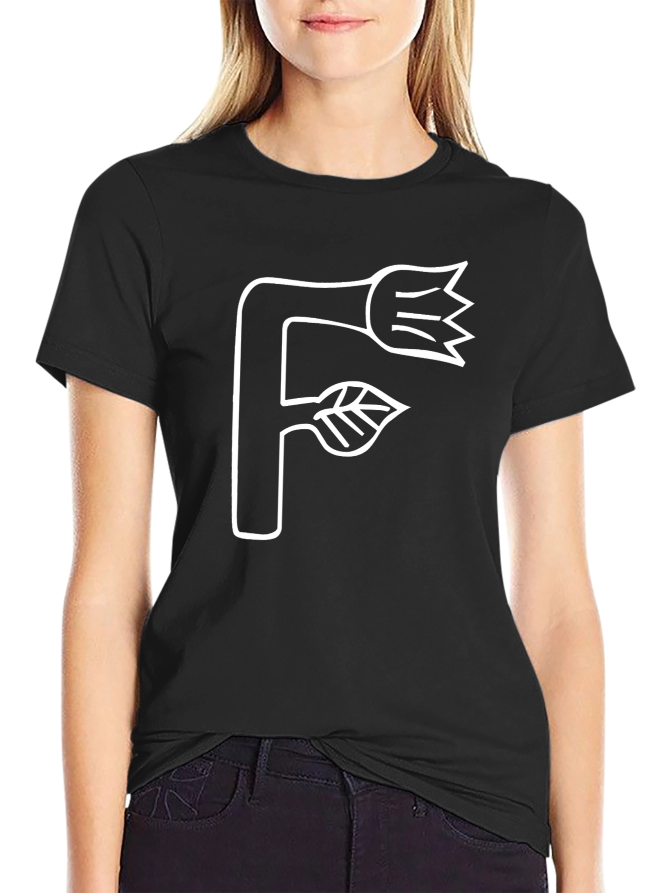 Floral F Graphic T-Shirt - Black